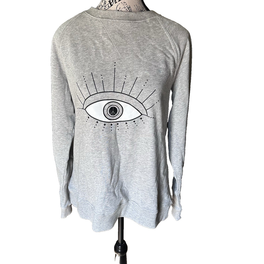 NEW Rebecca Minkoff Women’s Eye Graphic Pullover Sweater Gray Small Cozy Chic